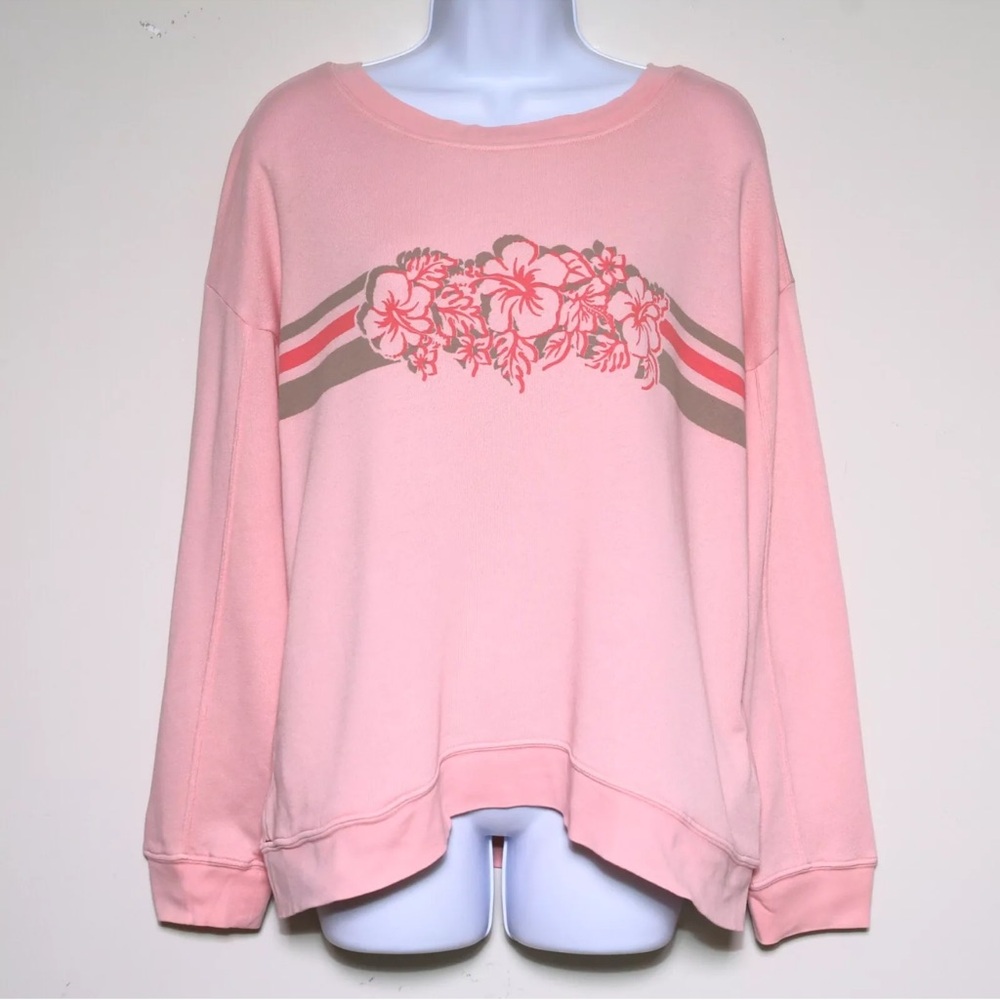 XIRENA Pink 100% Cotton Floral Long Sleeve Sweatshirt w/ Pockets Women's Small